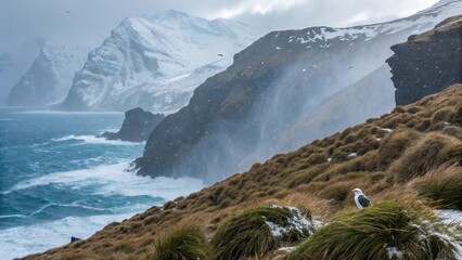 Antipodes Islands Winter Cliffs & Parakeet