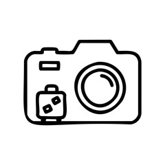 Simple outline of a classic camera design with flash attachment – stock vector icon in line style