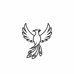 Fototapeta premium Elegant Phoenix Rising with Outstretched Wings, Black Line Art