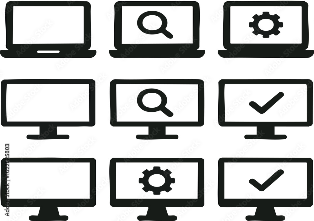 Fototapete computer laptop desktop search setting check mark icon vector technology device screen display digit