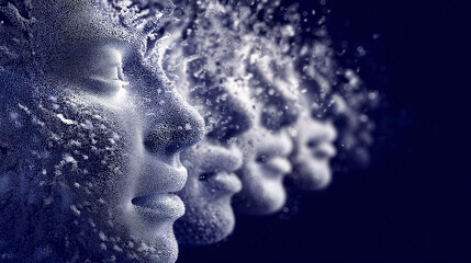 Abstract Digital Human Face Dissolving into Data Particles &ndash; AI Consciousness and Futuristic Technology Concept

