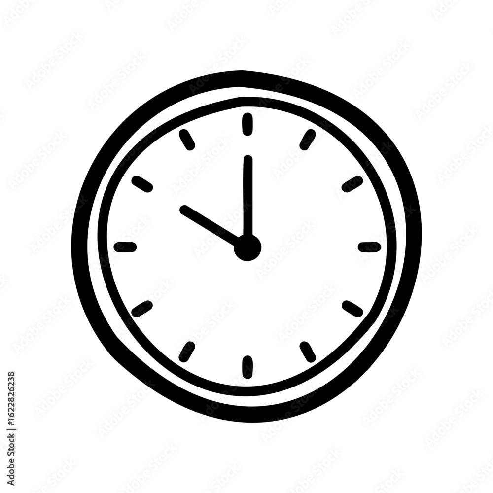 Poster simple hand-drawn clock showing one o'clock – stock vector icon in line style