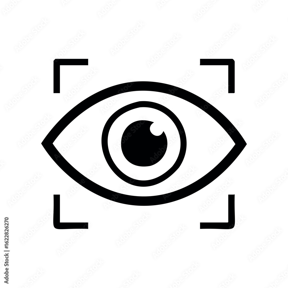 Poster eye icon with focus outline in minimalist design – stock vector icon in line style