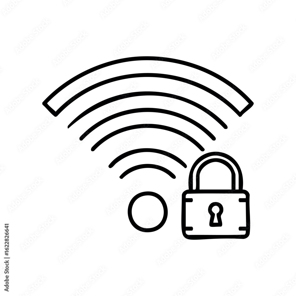 Poster secured wifi connection icon with lock symbol – stock vector icon in line style