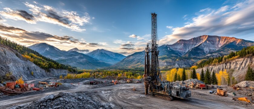 Mountain mining operation at sunset