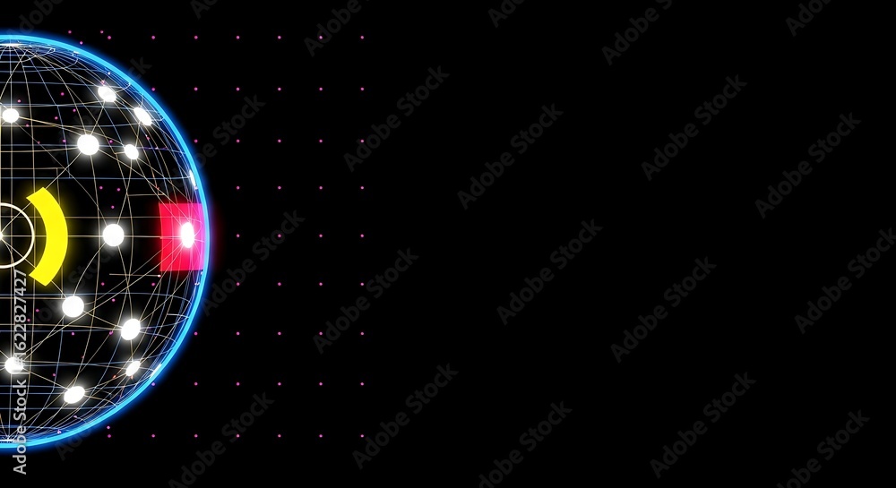 Aufkleber abstract neon global network: futuristic sphere with data points and copy space