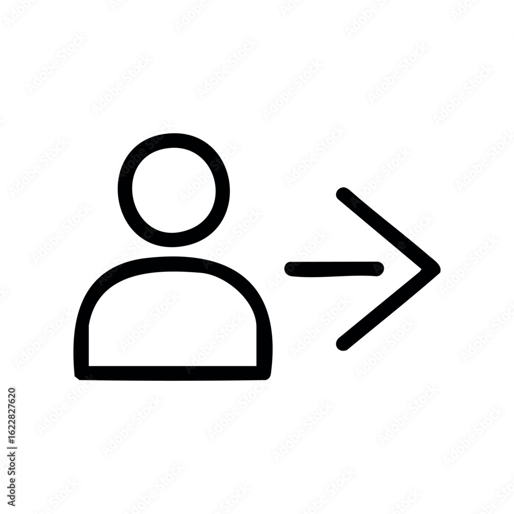Poster person icon with arrow indicating forward movement – stock vector icon in line style