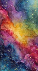 Vibrant abstract watercolor background with rainbow colors and galaxy texture
