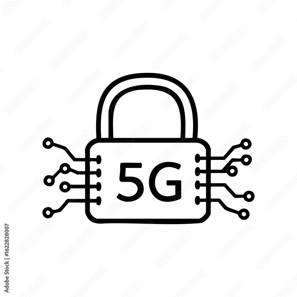 Aufkleber 5g network security lock icon illustrating wireless connectivity – stock vector icon in line style