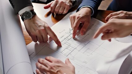 Collaboration on architectural plans during a business meeting in a modern office environment