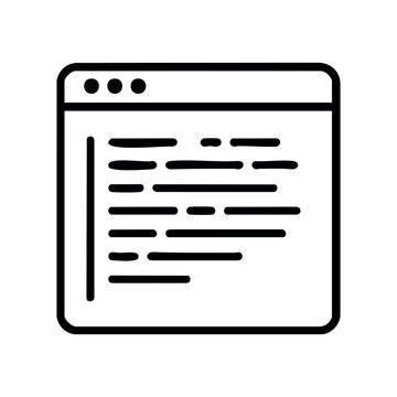 Simple web browser interface with code displayed in window &ndash; stock vector icon in line style
