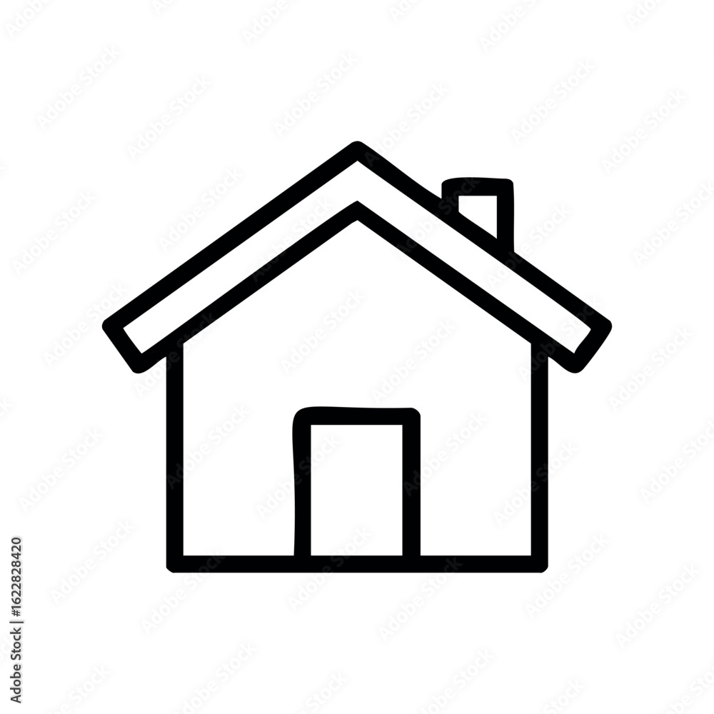 Poster simple line art of a house with a door and window illustration – stock vector icon in line style