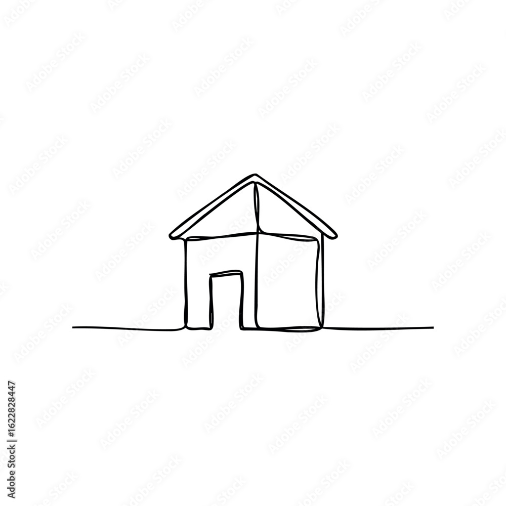 Poster minimalist one-line drawing of a simple house with a gable roof – stock vector icon in line style