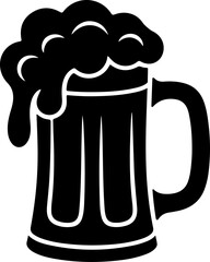 Black silhouette vector of a beer mug with foam overflowing dramatically over the rim 