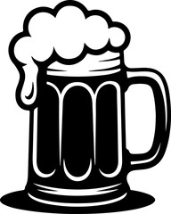 Black silhouette vector of a beer mug with foam overflowing dramatically over the rim 
