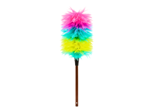 Colorful feather duster for cleaning isolated on transparent background