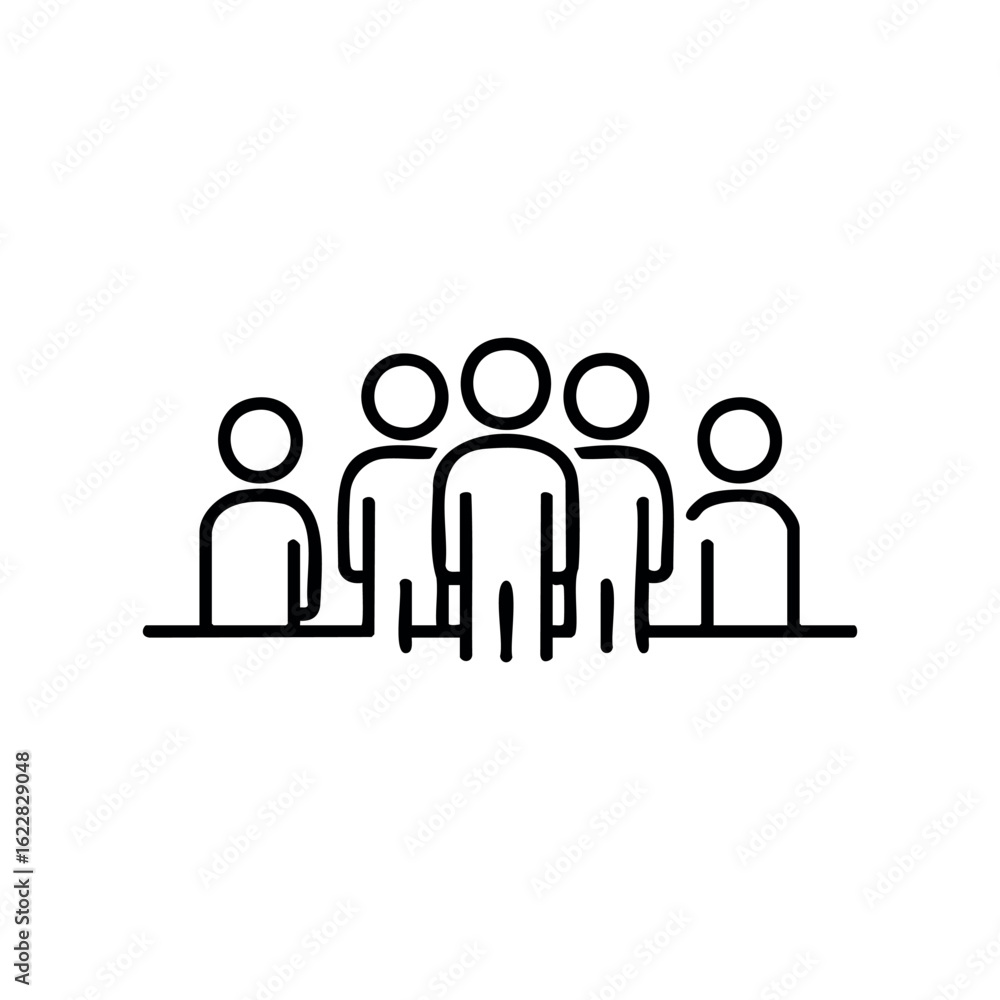 Poster outline icons of diverse individuals in a group setting – stock vector icon in line style
