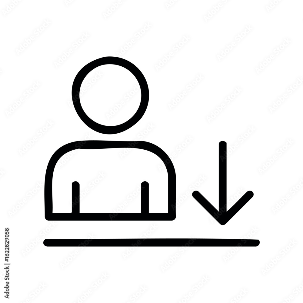 Aufkleber person icon with download arrow symbolizing user profile access – stock vector icon in line style
