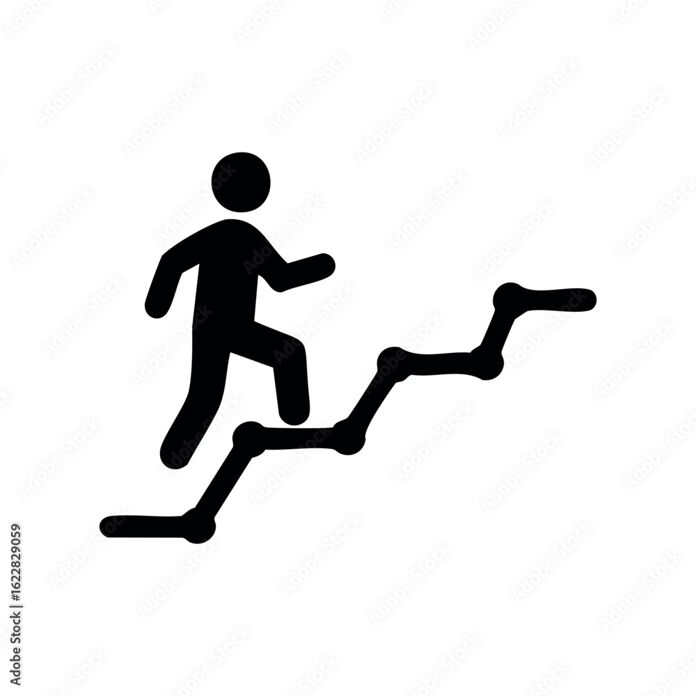 Poster silhouette of person climbing steps symbolizing growth and progress – stock vector icon in line styl