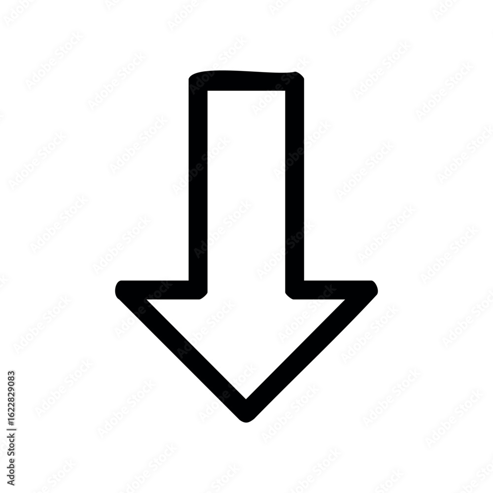 Poster white downward arrow symbol for directional guidance – stock vector icon in line style