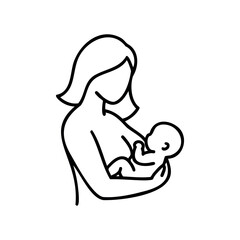 Outline of female figure holding baby in minimalist art style &ndash; stock vector icon in line style
