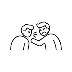 Fototapeta premium Line art of two angry young caucasian males arguing and yelling at each other – stock vector icon in line style