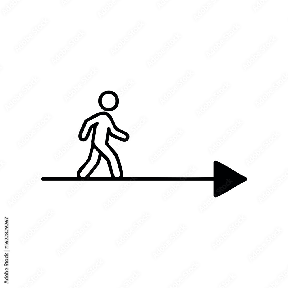 Poster minimalist stick figure walking on an arrow – stock vector icon in line style