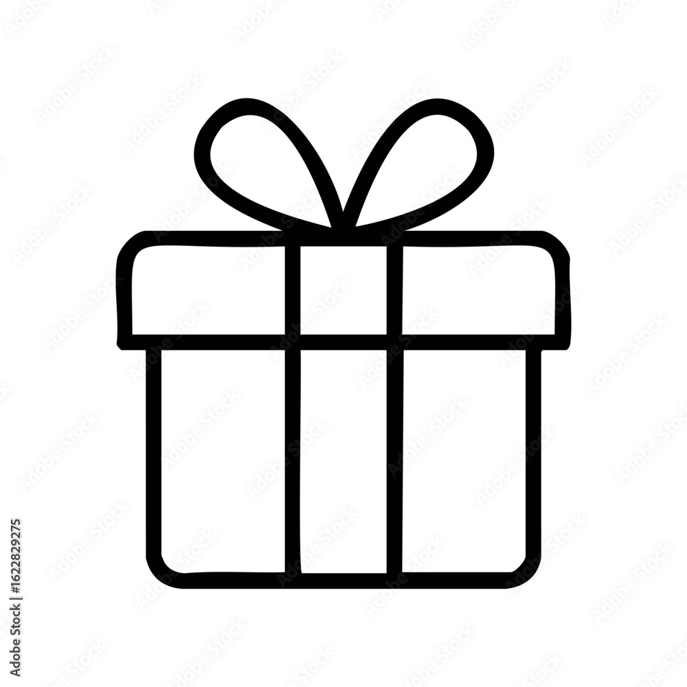 Poster simple outline drawing of a wrapped gift box with bow – stock vector icon in line style