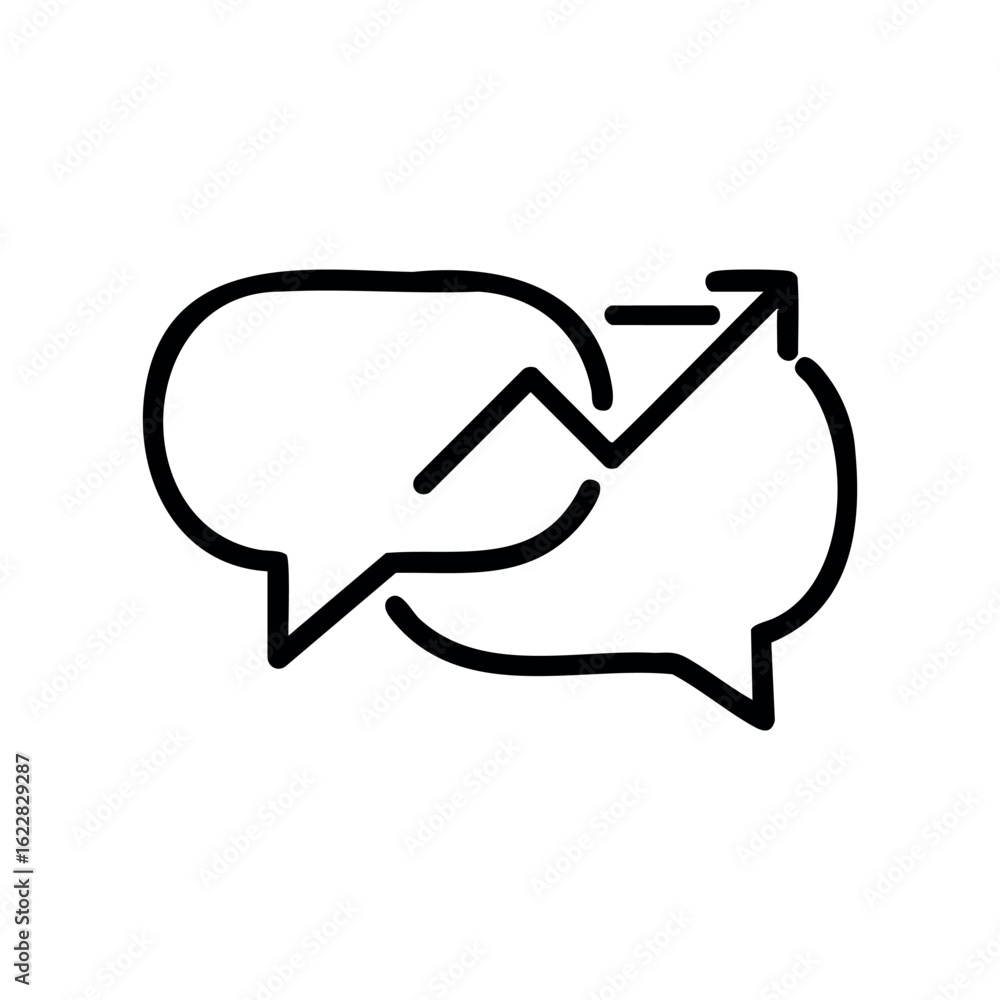 Poster chat bubbles with ascending arrow: symbol of business growth and communication – stock vector icon i