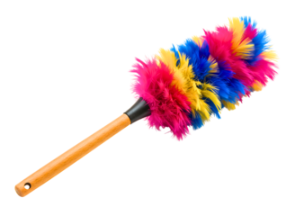 Colorful feather duster for cleaning isolated on transparent background