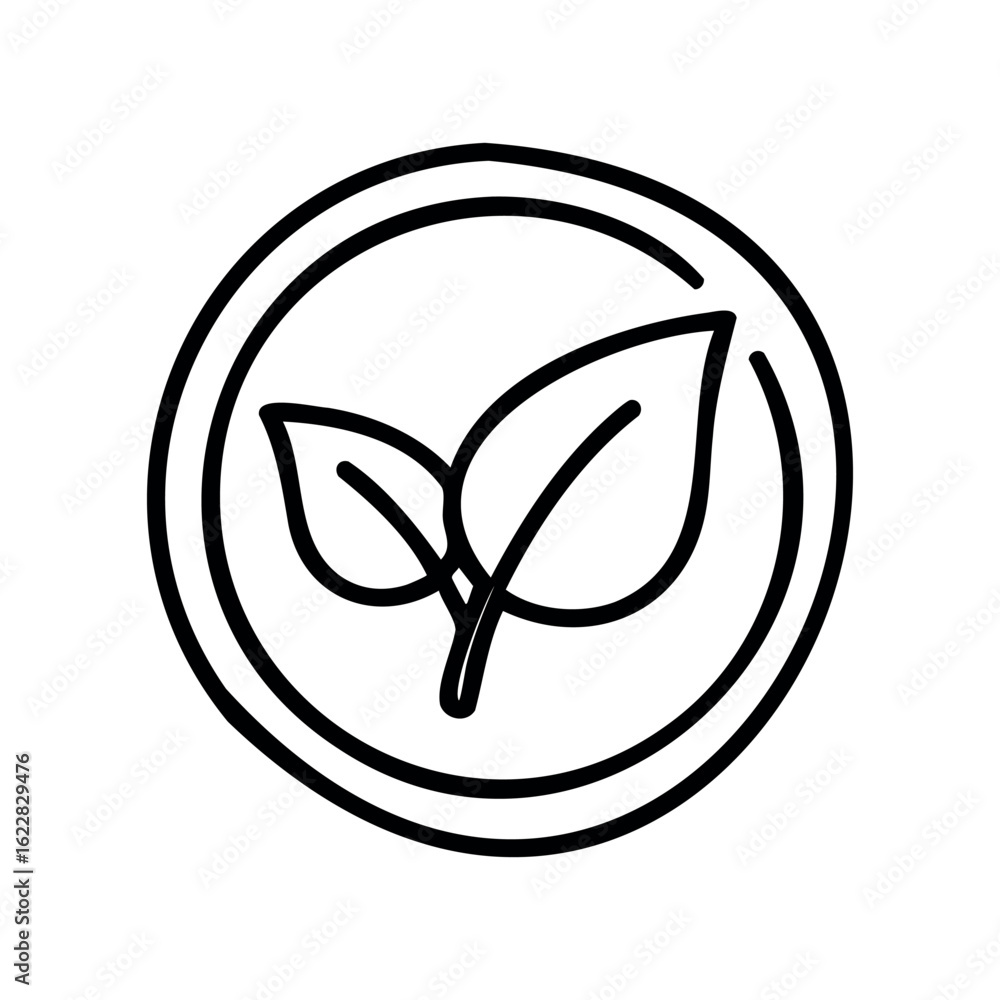 Poster minimalist leaf icon in circular outline for eco-friendly concepts – stock vector icon in line style