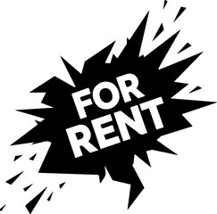 Vector art of for rent text on a dynamic abstract shape isolated on white background