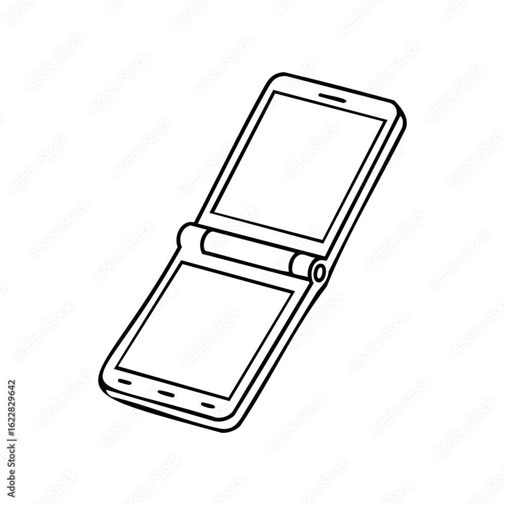 Poster foldable smartphone concept with dual screens and flexible hinge design – stock vector icon in line 