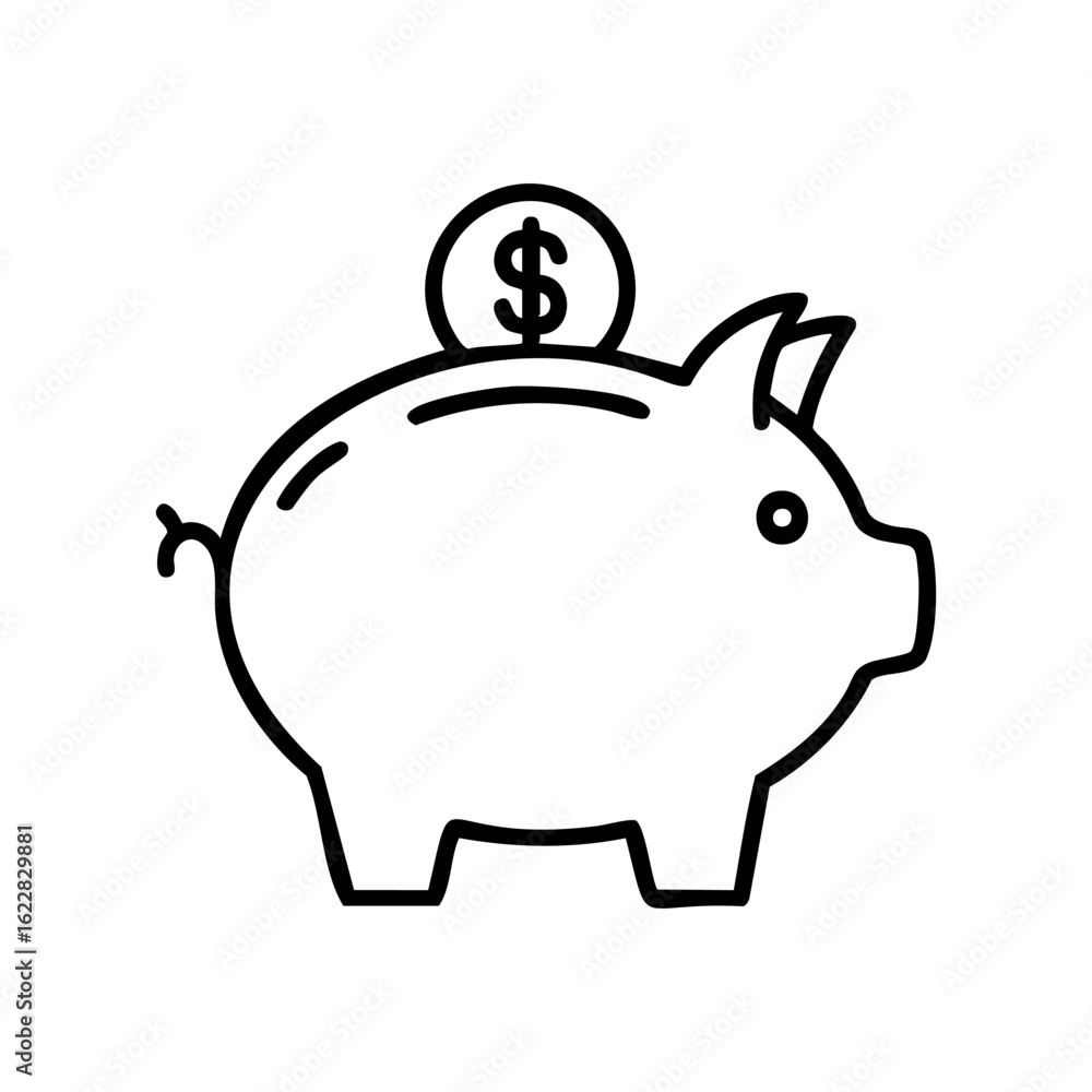 Aufkleber line drawing of piggy bank with coin insertion symbolizing savings – stock vector icon in line style