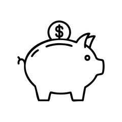 Obraz premium Line drawing of piggy bank with coin insertion symbolizing savings – stock vector icon in line style