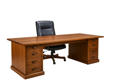Executive office desk and chair isolated on transparent background - Powered by Adobe