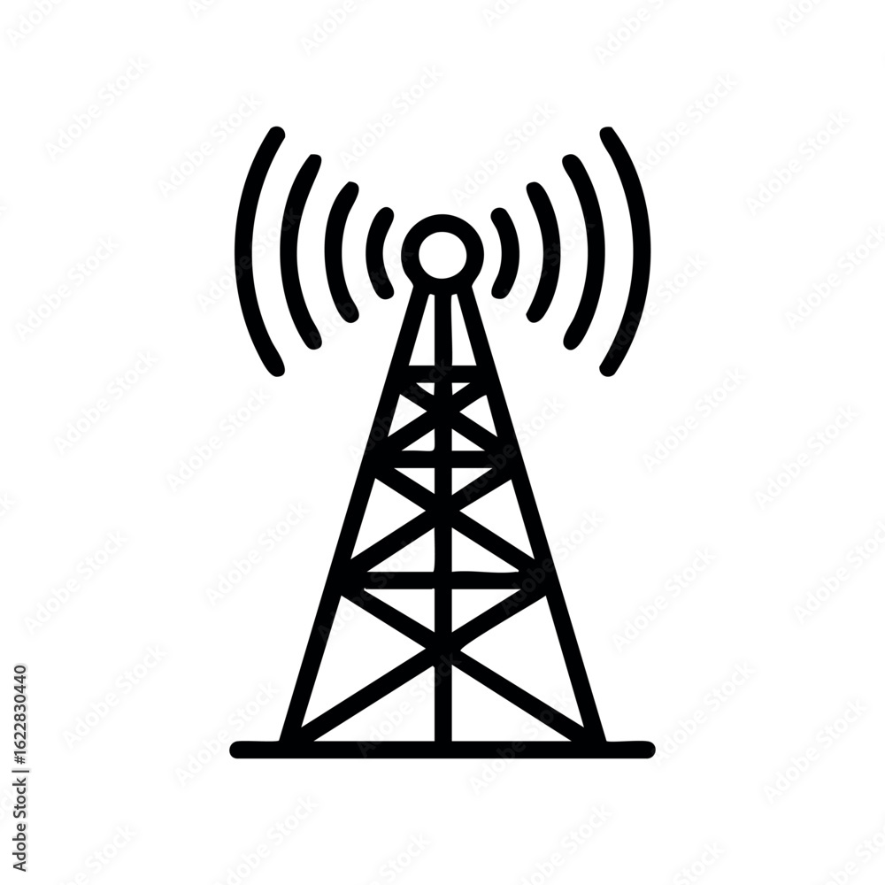 Poster wireless communication tower icon with signal waves – stock vector icon in line style