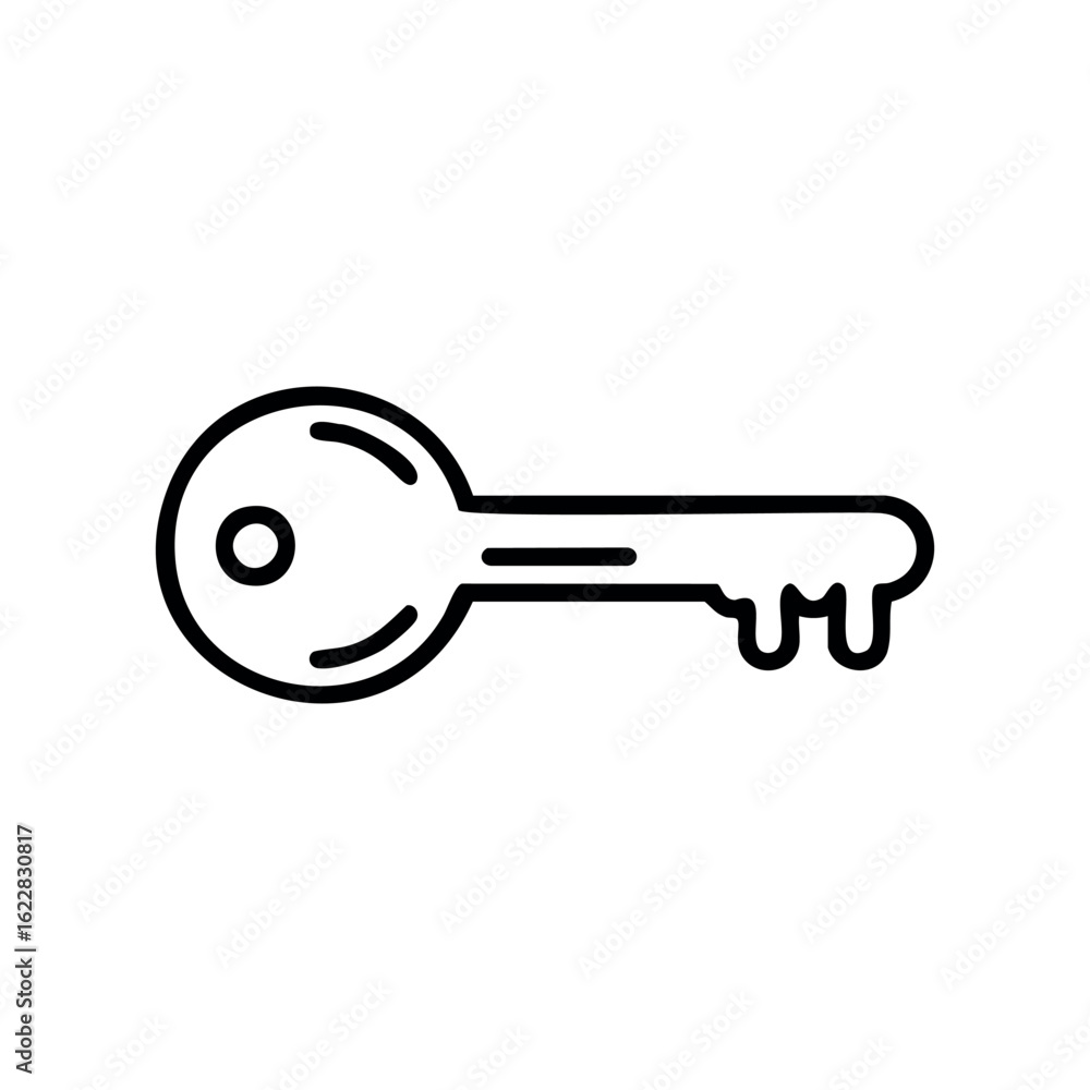 Poster minimalist black outline of a vintage key with circular head – stock vector icon in line style