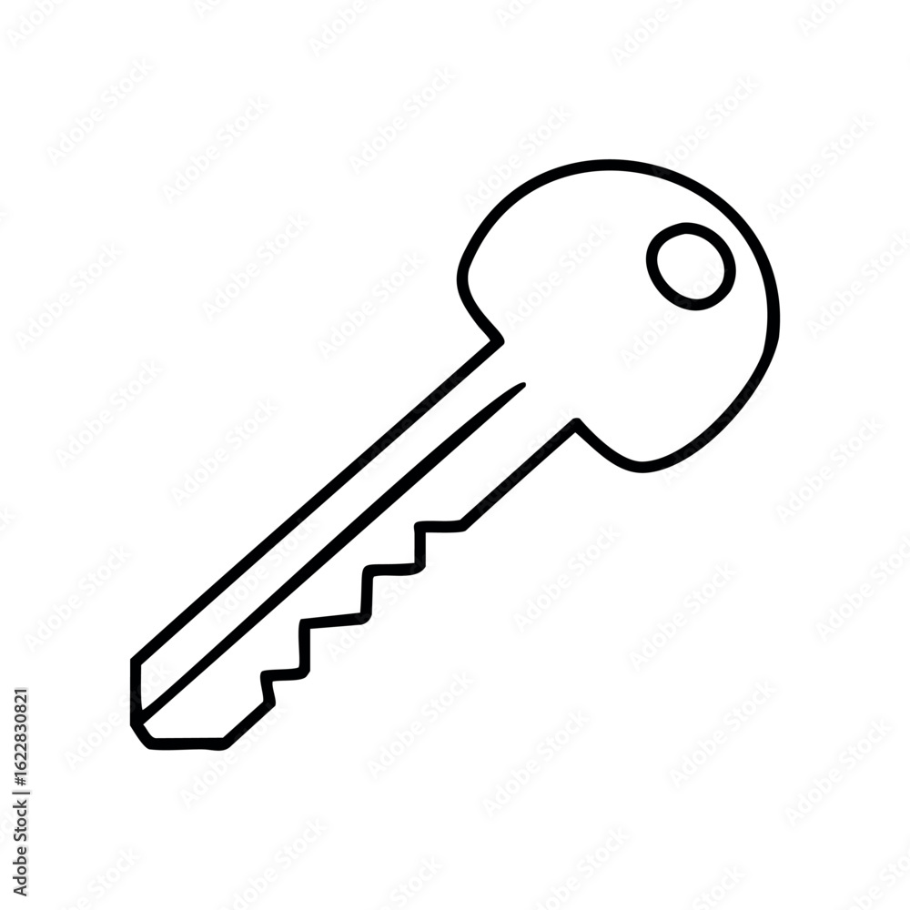 Poster simple outline of a key with oval head design – stock vector icon in line style