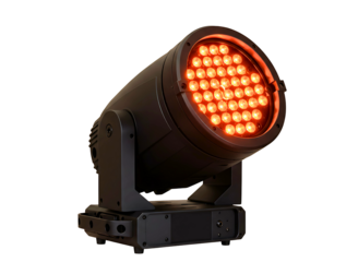 Modern stage lighting fixture with orange led lights isolated on transparent background