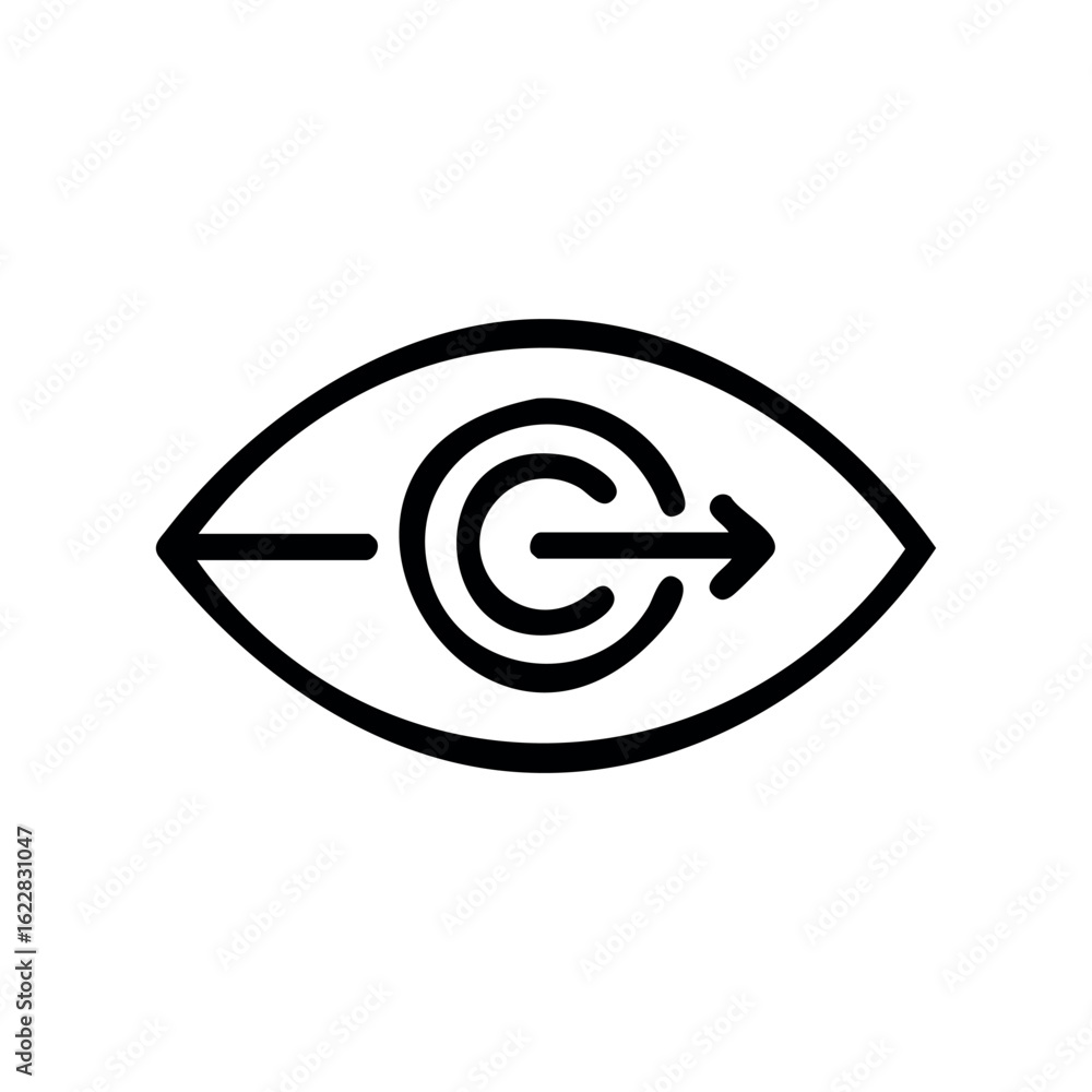 Poster eye with arrow icon representing visual scanning and optical navigation – stock vector icon in line 