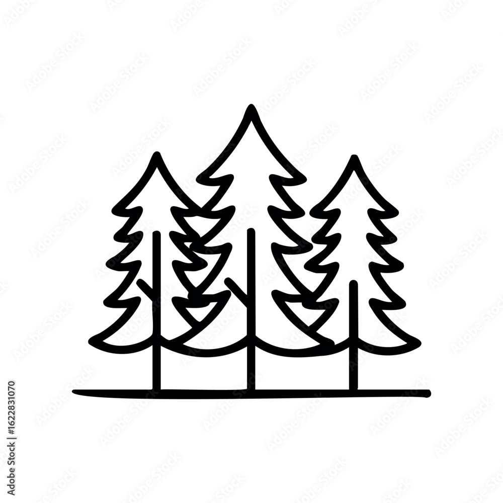 Poster simple line drawing of pine trees in minimalist style – stock vector icon in line style