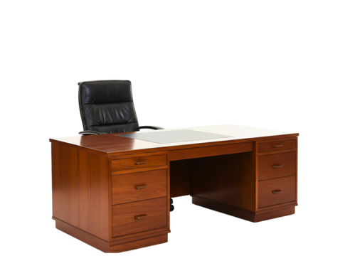 Executive office desk and chair isolated on transparent background - Powered by Adobe