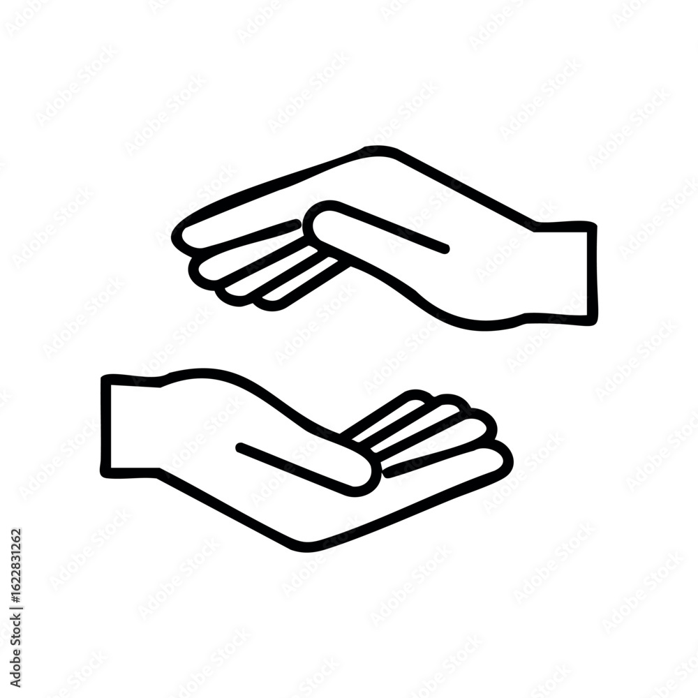Poster simple outline of hands in a caring and giving gesture symbolizing help and friendship – stock vecto