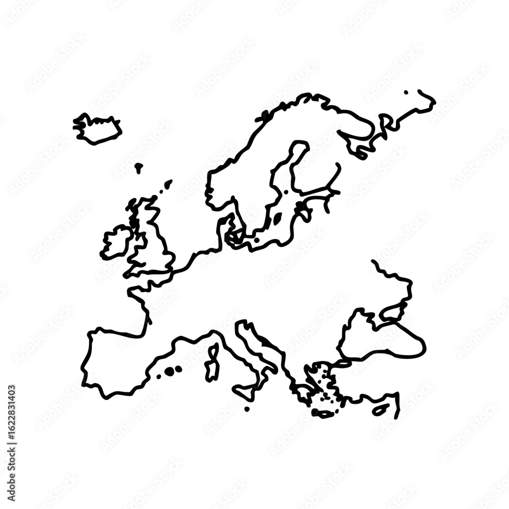 Poster outline map of europe with countries and borders – stock vector icon in line style