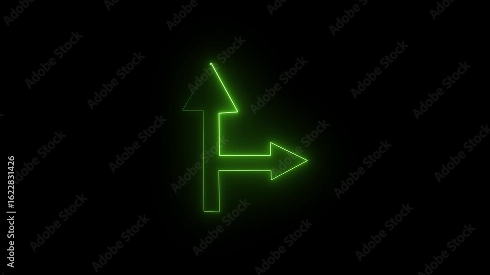 Poster neon line icon and up down arrow isolated on transparent black background. abstract glowing dynamic 