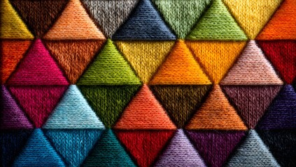 Colorful geometric triangle textile pattern with textured fabric surface