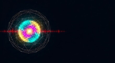 Abstract Vibrant Energy Sphere with Red Waveform, Futuristic Technology, Dark Space Background