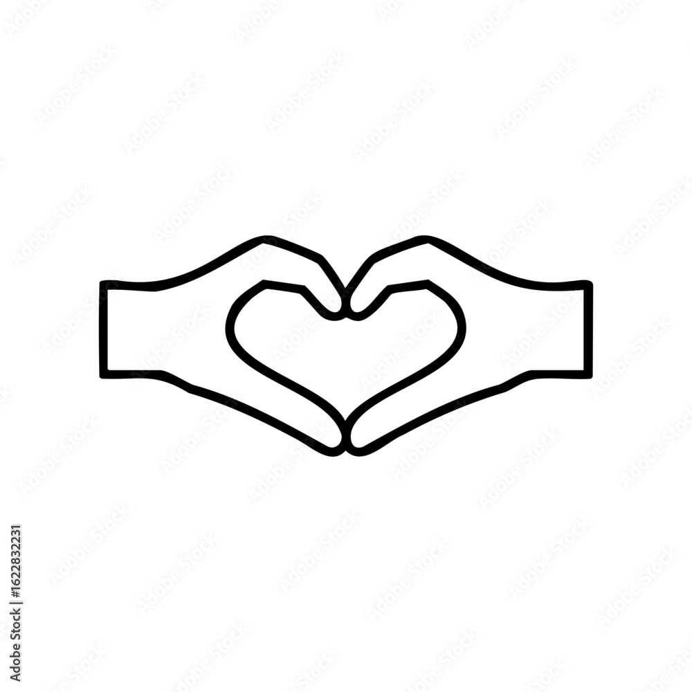 Poster outlined hands forming heart shape gesture symbolizing love and unity – stock vector icon in line st