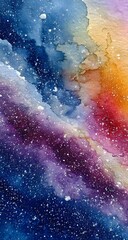Colorful fluid abstract painting with cosmic and galaxy-inspired textures